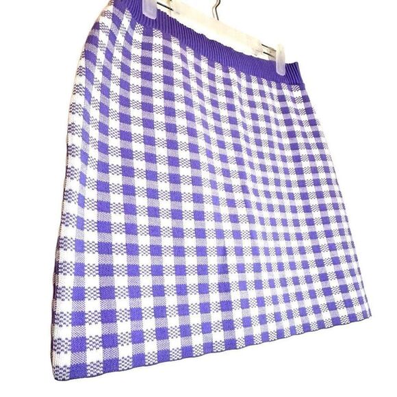 Primark Women's Check Gingham Knit Seamless Mini Skirt Purple White Large NWT - Picture 2 of 6